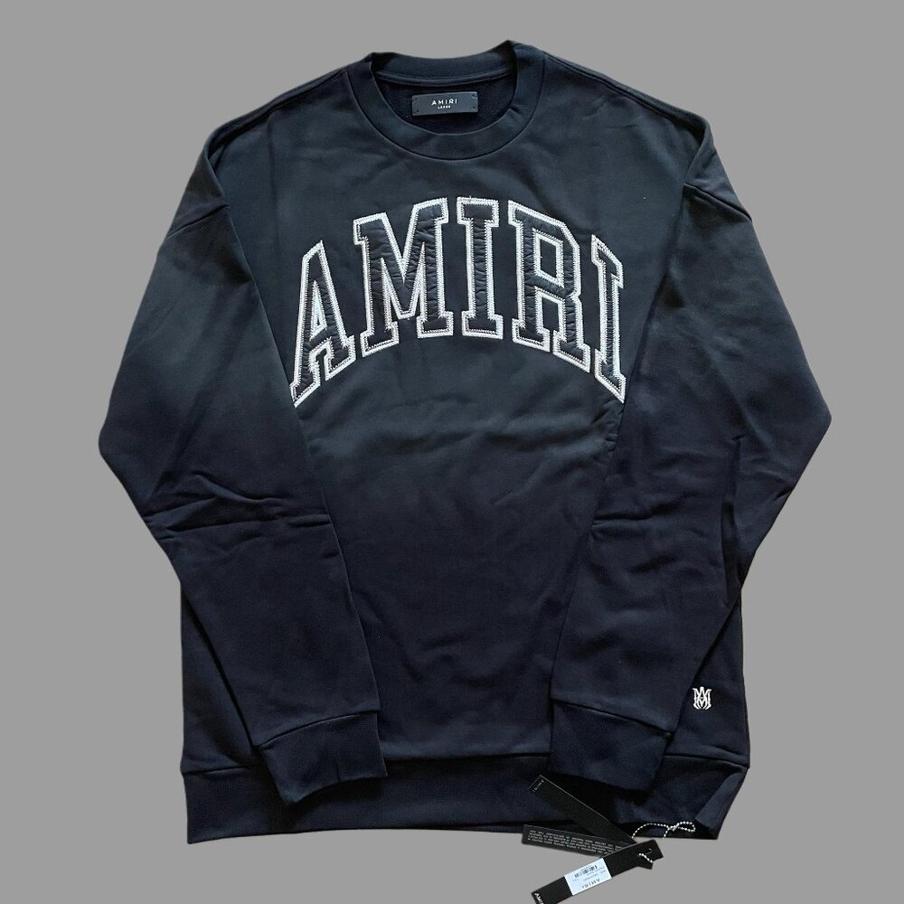 Amiri Men's Black Crewneck Medium Embroidered Logo Luxury Designer Streetwear